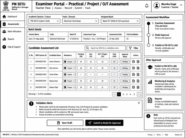 Figure 15 - Illustrative mockup: Practical Marks Entry.