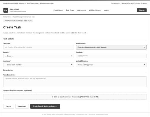Figure 18 — Mockup: Task creation form with workstream, priority, and assignee capture.