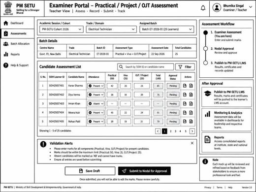 Figure 15 - Illustrative mockup: Practical Marks Entry.